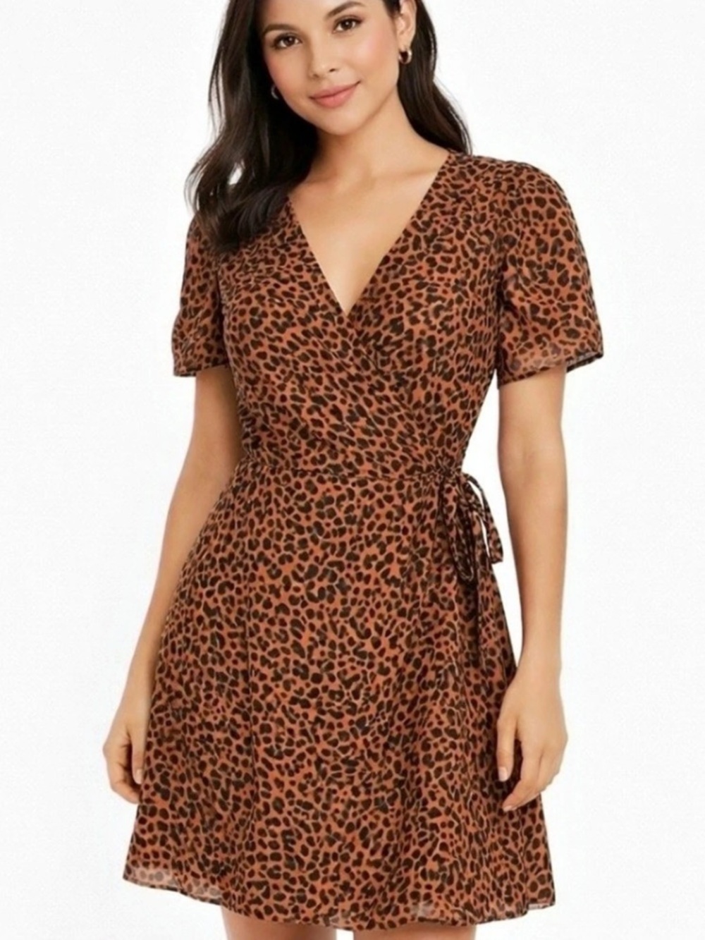 Madewell Flutter-Sleeve Wrap Mini Dress in Painted Leopard Painted Leopard Large